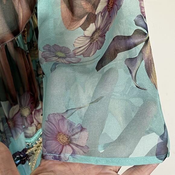 Leaves Of Grass Maxi Dress Sz 38 Medium 100% Silk Hand Embroidered Lined $495 - Picture 12 of 16